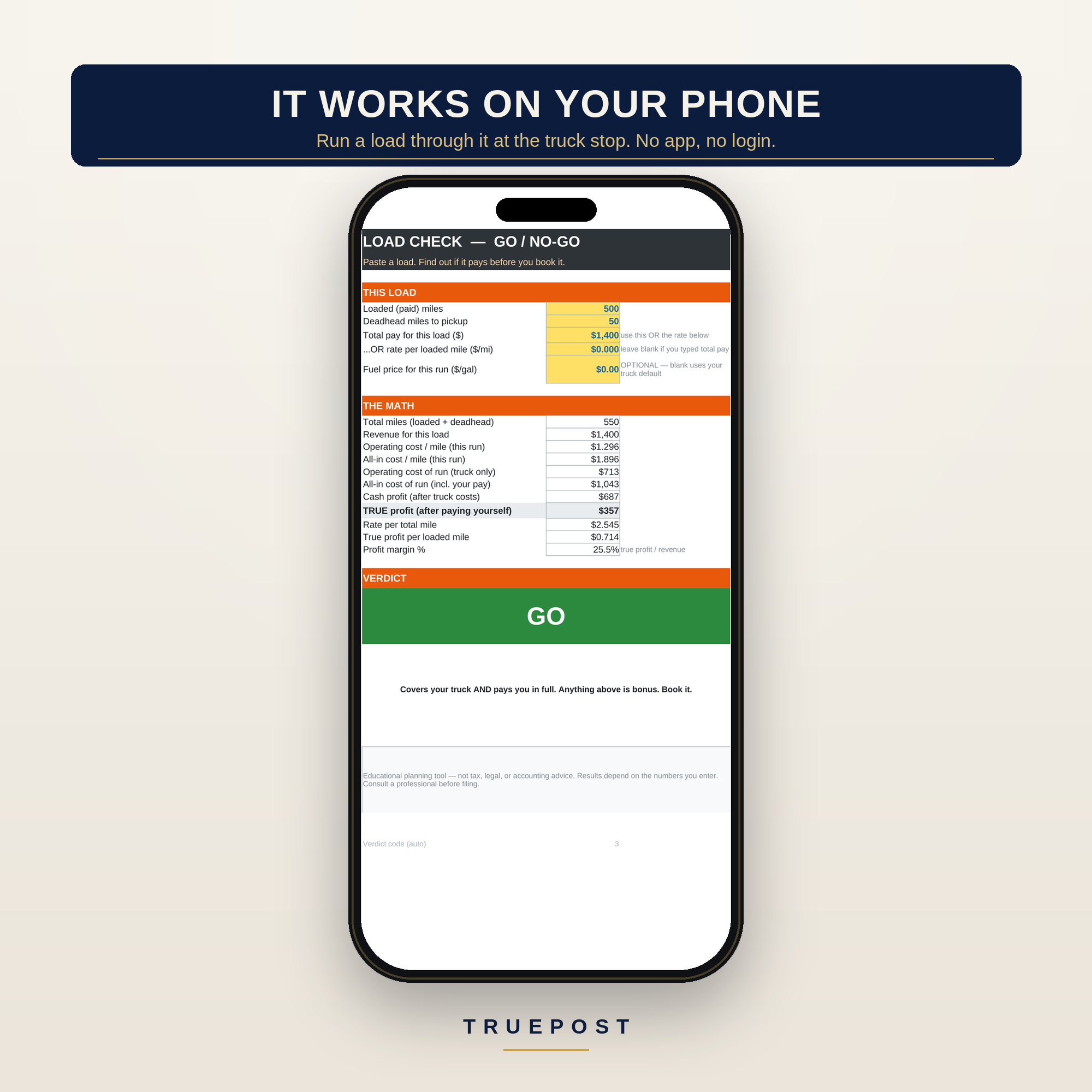 Truepost toolkit on a phone